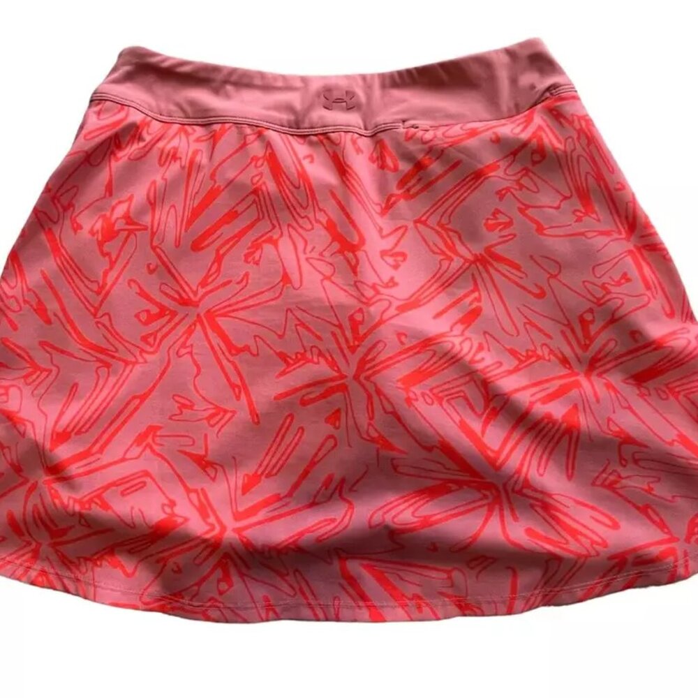 Under Armour Tennis Golf Pickleball Skirt Skort, Pink Orange, Fitted Heatgear SM